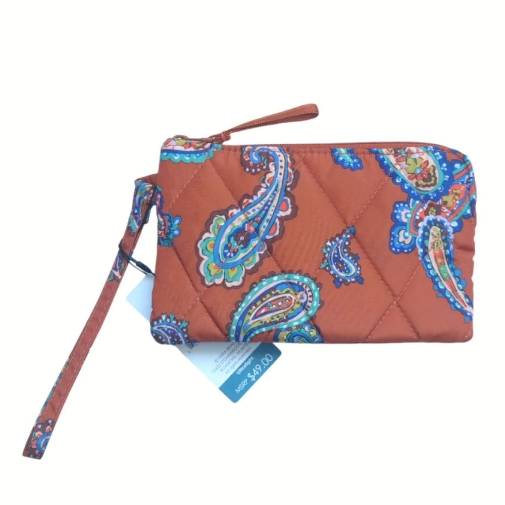 VERA BRADLEY Minor Paisley Quilted Shoulder Bag and Wristlet Pouch Set Orange